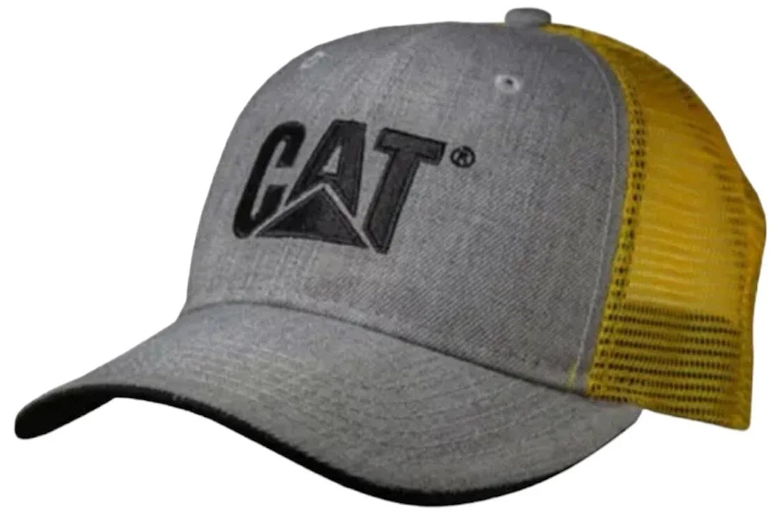 Caterpillar Grey Wool Snapback Hat with Yellow Mesh for CAT Equipment