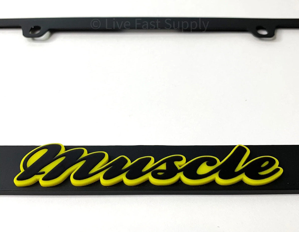 Matte Black License Plate Frame Premium with Yellow Outline for Universal Use