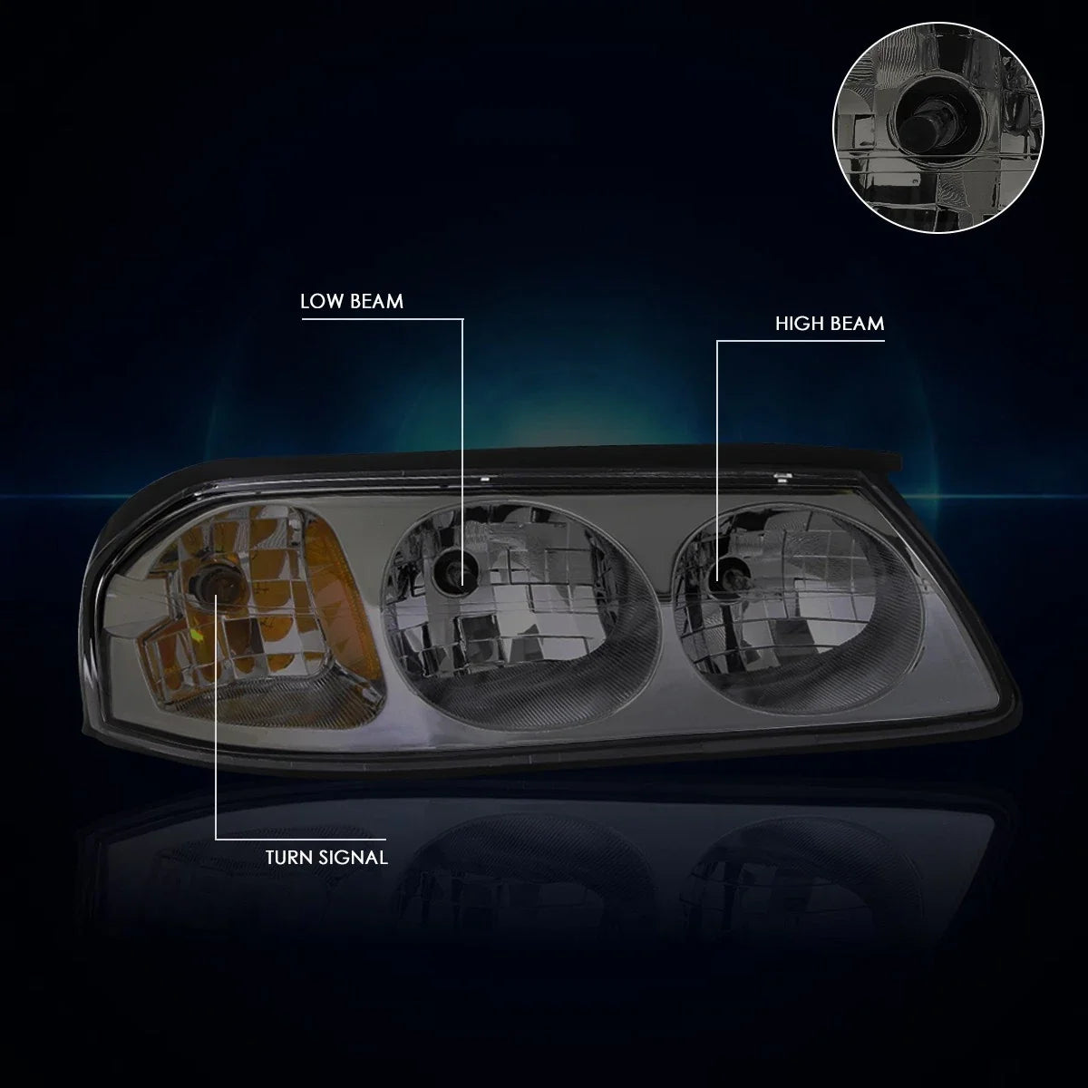 Smoked Housing Amber Corner Signal Headlight Lamps Pair for Chevy Impala (2000–2005)