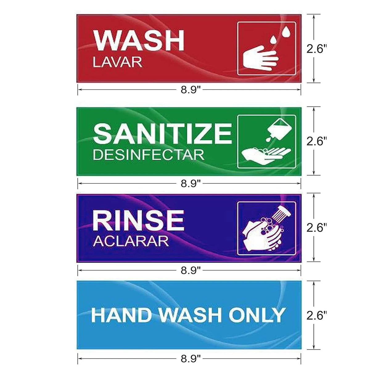 4 Pack Waterproof Wash Rinse Sanitize Sink Labels (4" W)