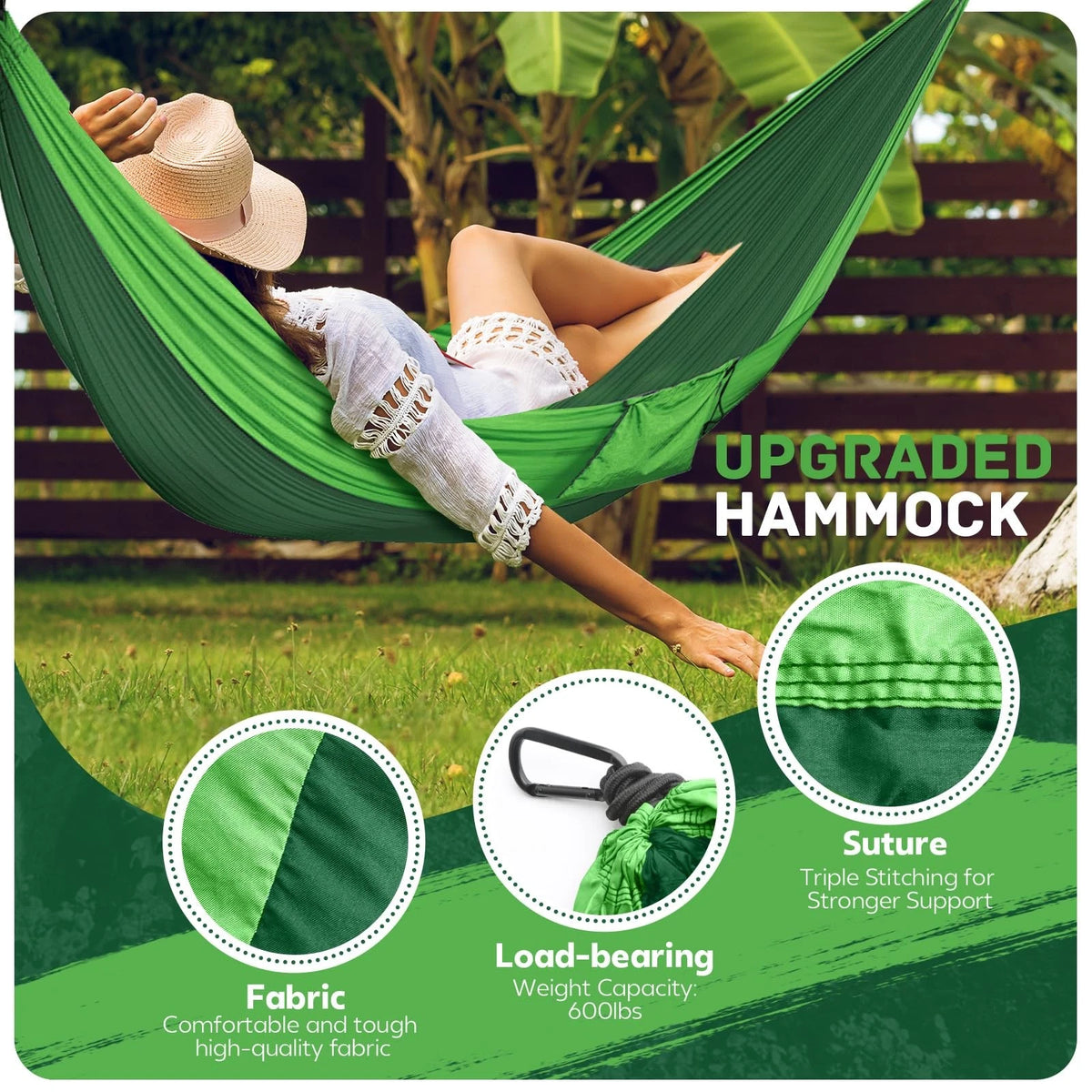 2X Lightweight Portable Double Parachute Nylon Camping Hammock for Outdoor