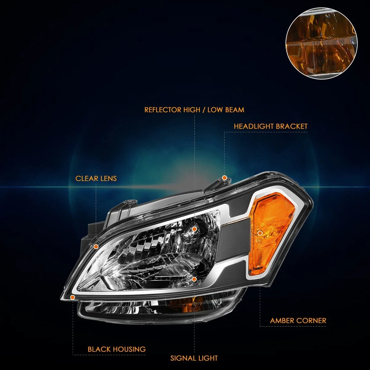 Headlight Lamp Assembly for Kia Soul (2010–2011) Black Housing Amber Corner
