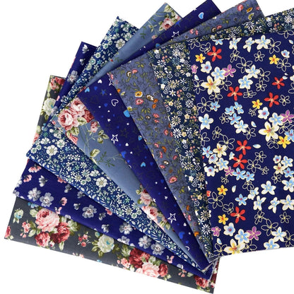 8pcs Cotton Fabric Fat Quarters for Quilting (Daisy Design, Dark Blue)