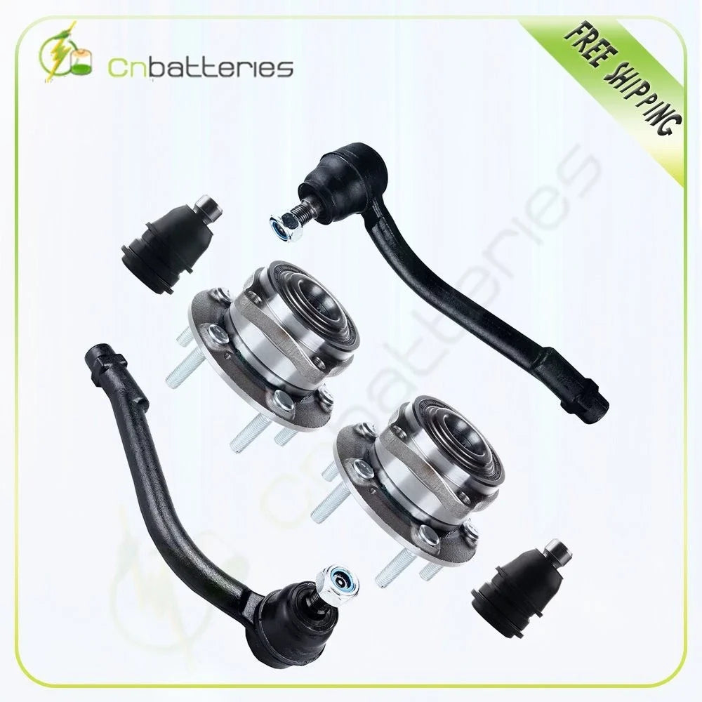 6PC Front Wheel Hub Bearing Assembly & Tie Rods for Hyundai Santa Fe (2007–2012)