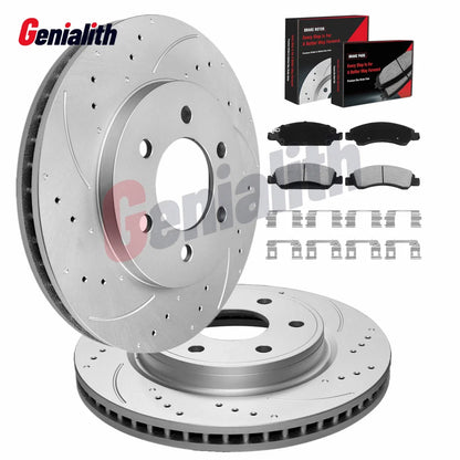 Set of 2 Front Drilled Rotors Brake Pads for Chevy Silverado GMC Sierra 1500 Yukon
