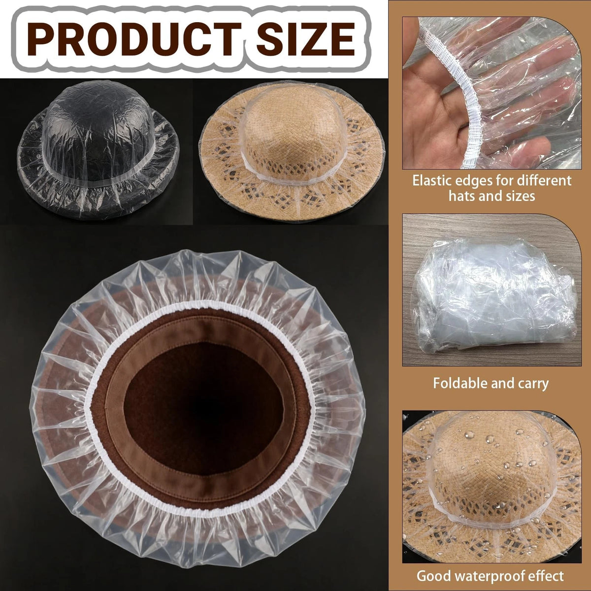 2-Pack Cowboy Hat Rain Cover, Clear Plastic Cover One Size