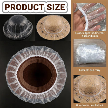 2-Pack Cowboy Hat Rain Cover, Clear Plastic Cover One Size