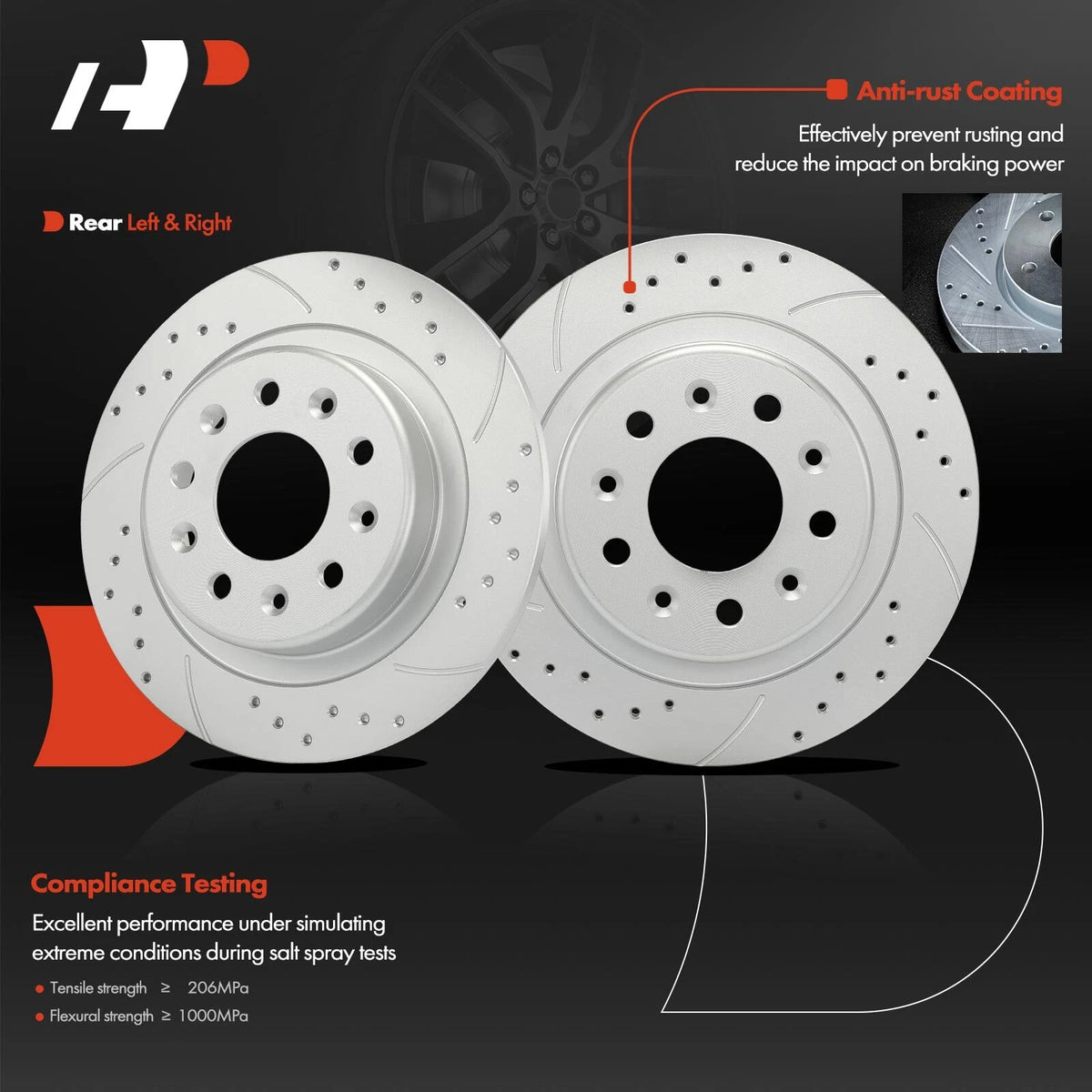 Rear Drilled Brake Rotor for Buick Envision, Chevy Equinox, Malibu (2018–2023) S-12162145