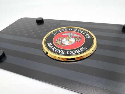 License Plate Cover Black American Flag for Marine Corps USMC (2000–2026)