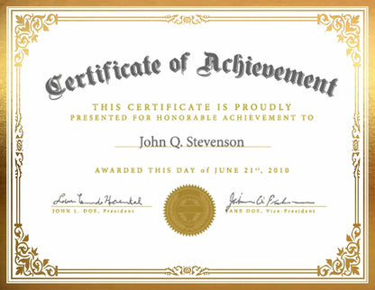 Professional Certificate Paper 8.5 x 11 for Printing (No Part Numbers)
