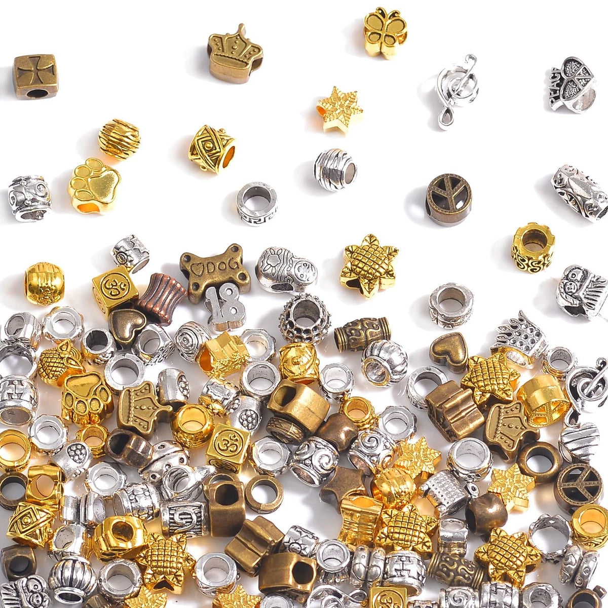 120pc Metal Spacer Beads for Jewelry Making - Silver Gold Focal Ch