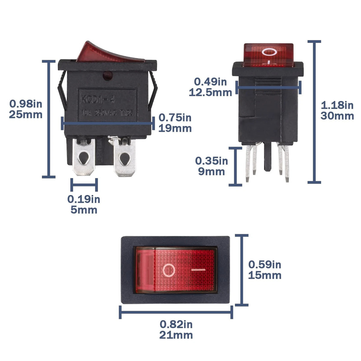 4 Pin Mini Rocker Switch for Various Applications (10A 250V AC)