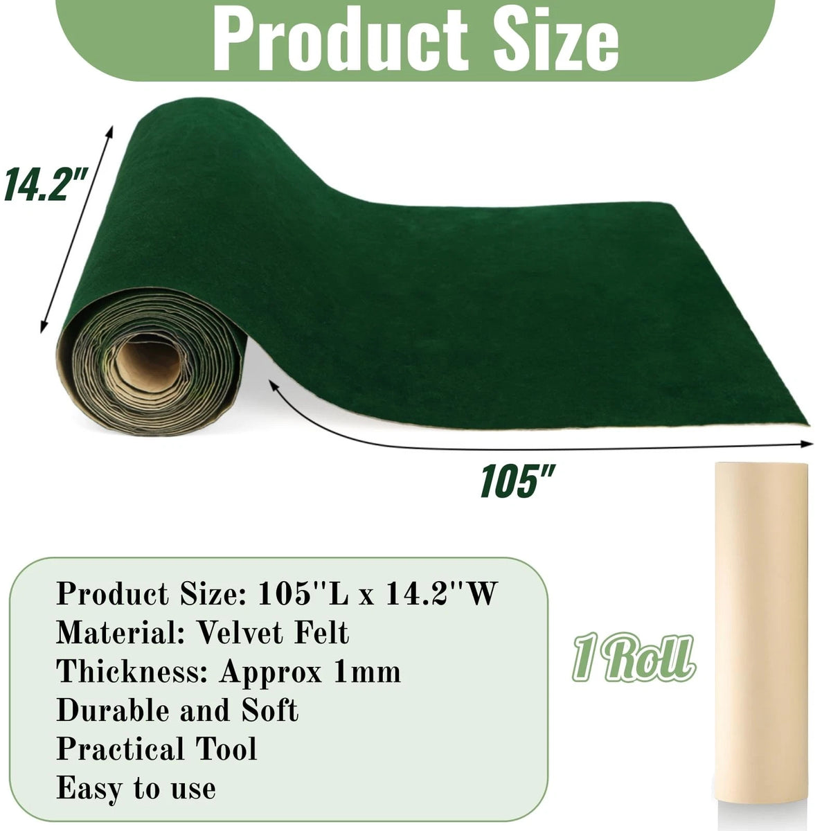 Green Self Adhesive Felt Fabric 105" L X 14.2" W Peel and Stick