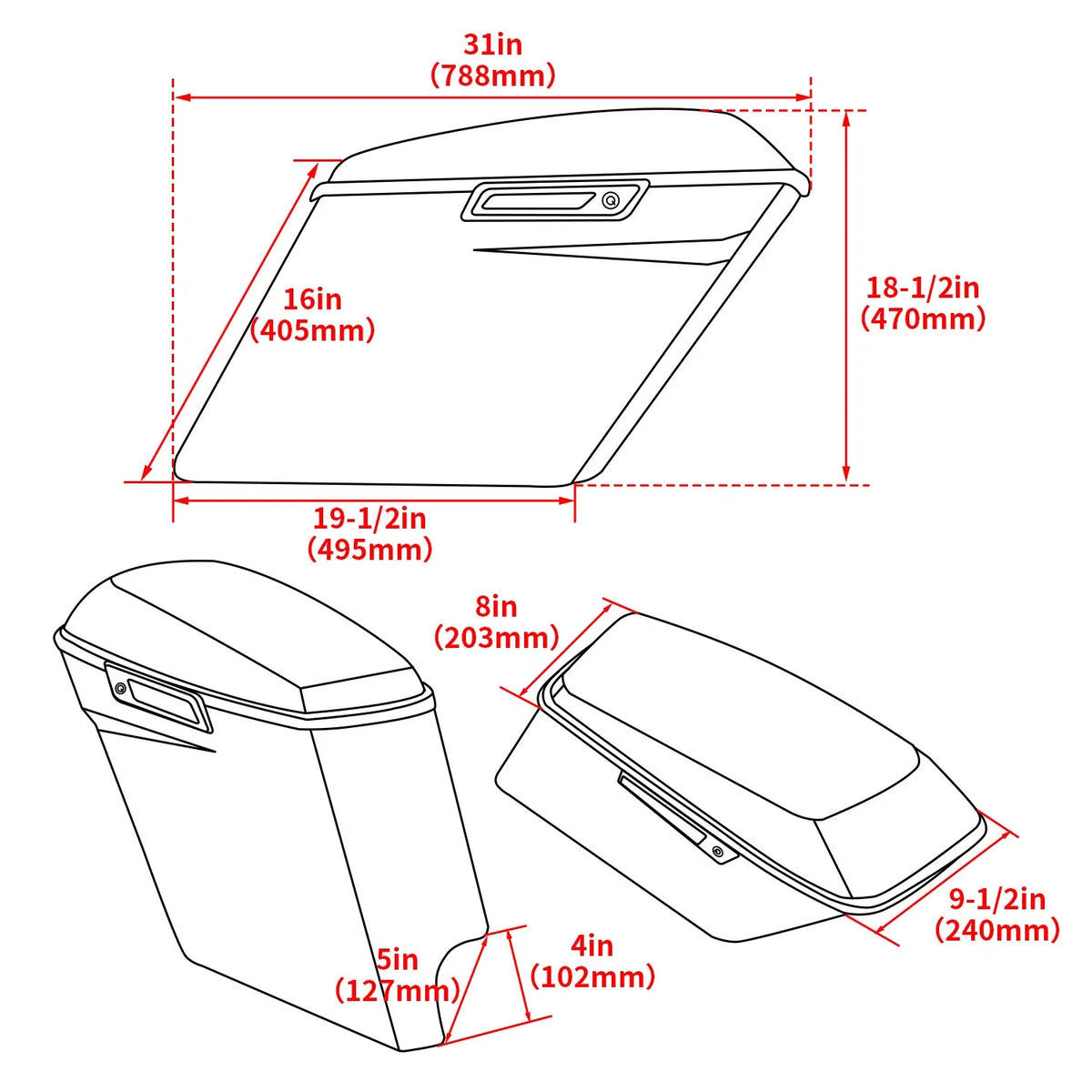 5" Stretched Extended Hard Saddlebag for Harley Davidson Touring Road King (2014–2024)