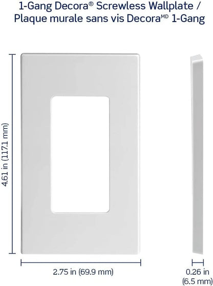 1-Gang Decora Plus Screwless Wall Plate 80301-S for Home Use