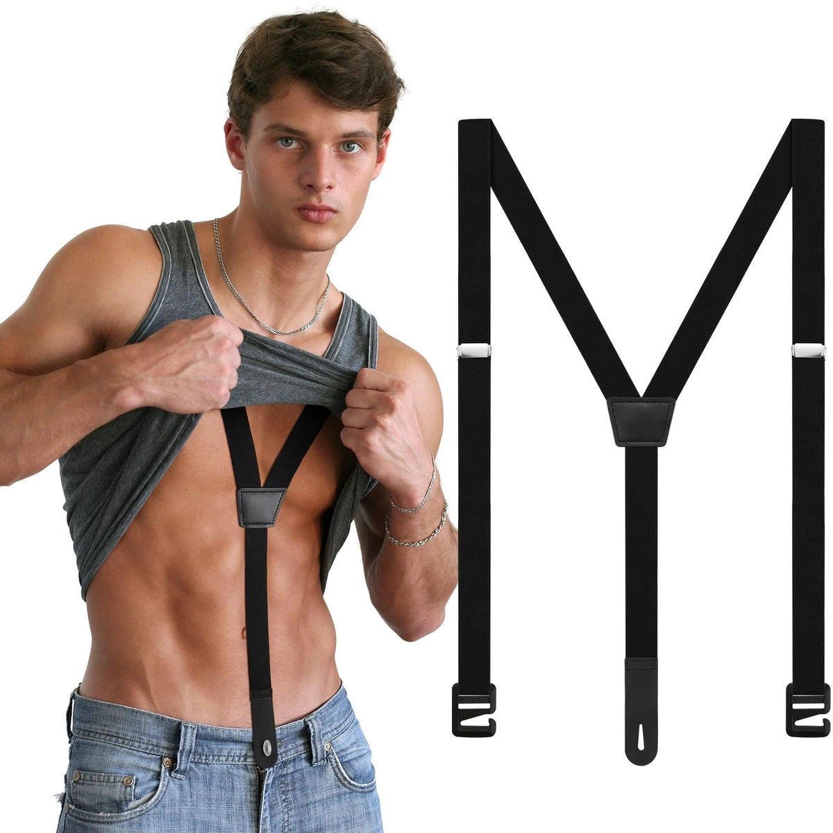 Hidden Suspenders for Untucked Men Under Shirt, Black