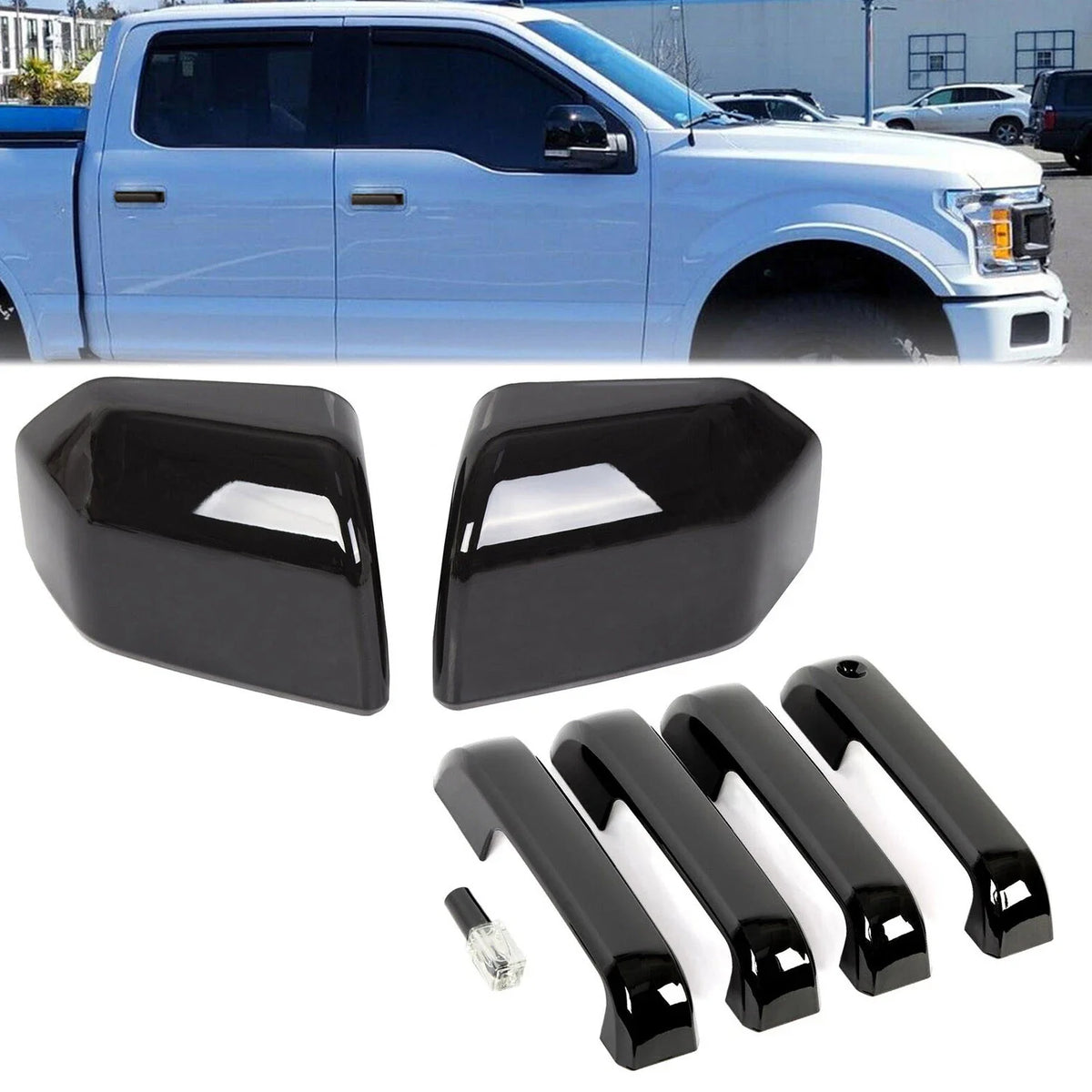 Gloss Black Top Half Mirror & Door Handle Covers for Ford F150 (2015–2020)