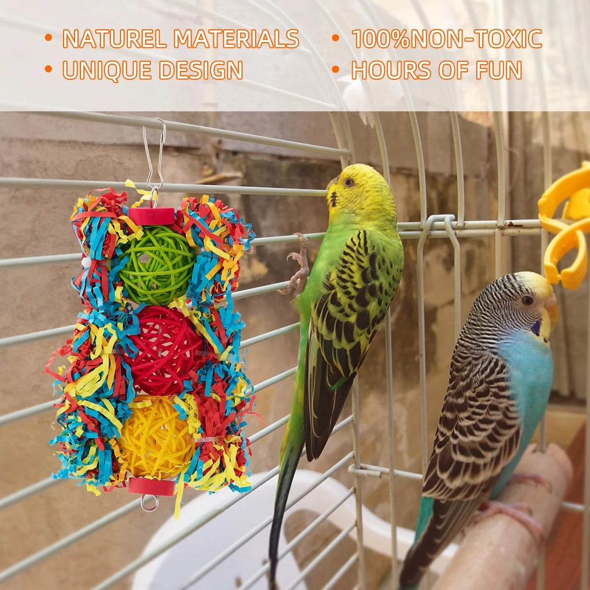 Set of 4 Parakeet Chewing Shredding Foraging Toys with Rope Perch
