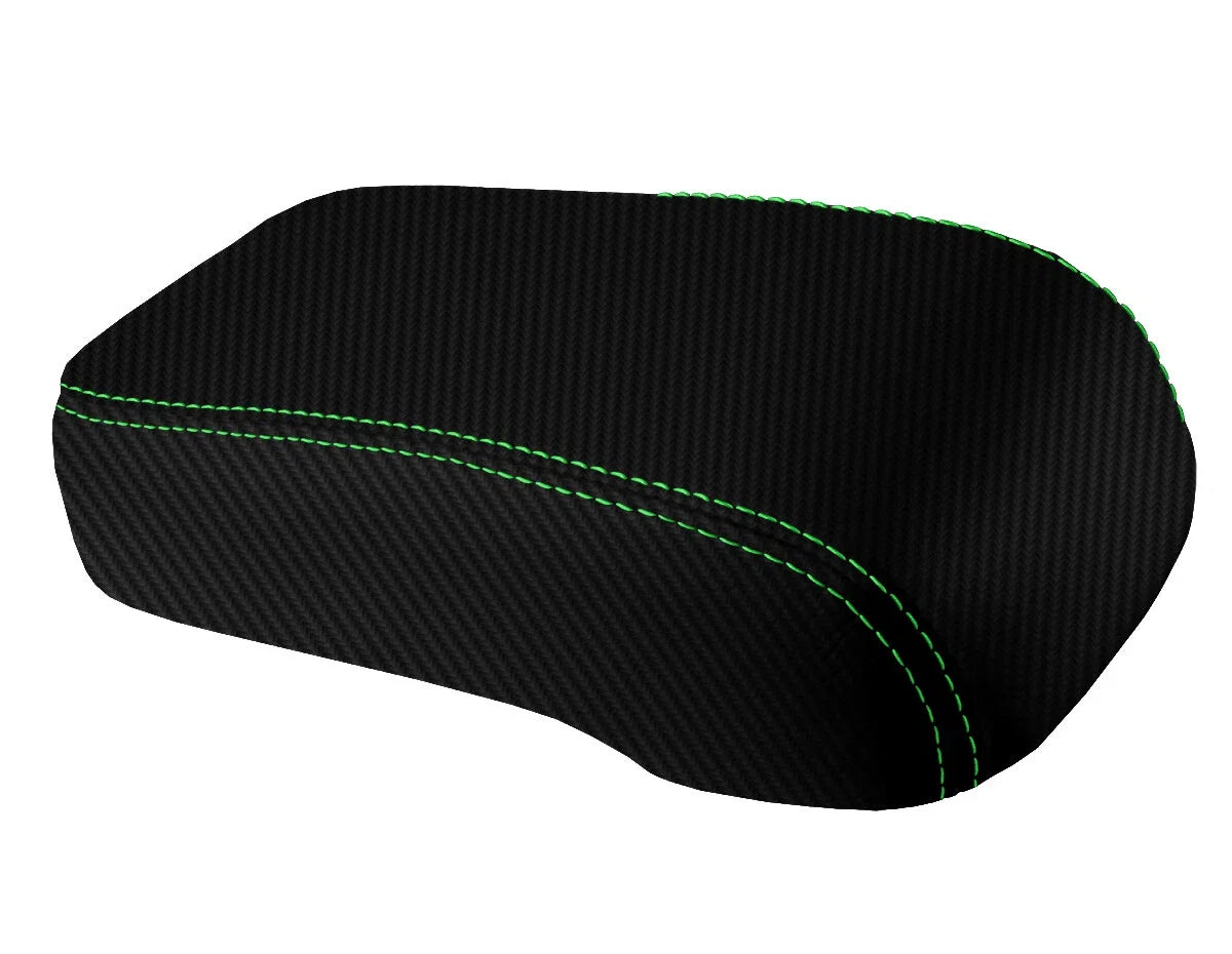 Console Lid Armrest Cover for Hummer H3 (2005–2010) Carbon Fiber Green Stitch