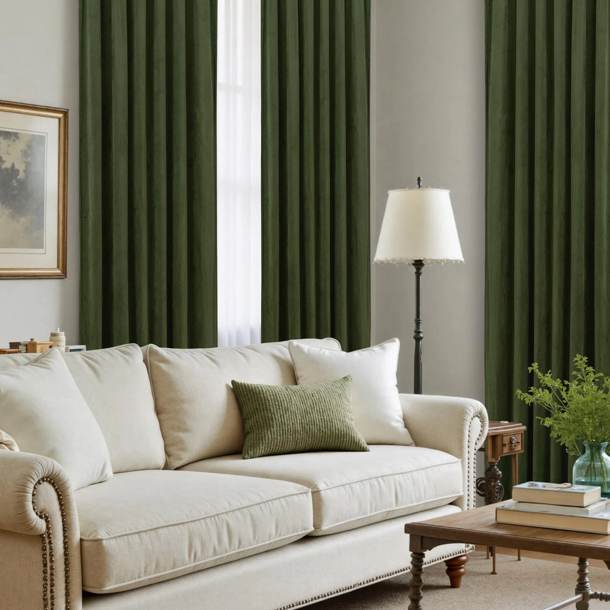 Pack of 2 Olive Green Velvet Curtains 84"W x 84"L for Home Decor