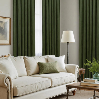 Pack of 2 Olive Green Velvet Curtains 84"W x 84"L for Home Decor