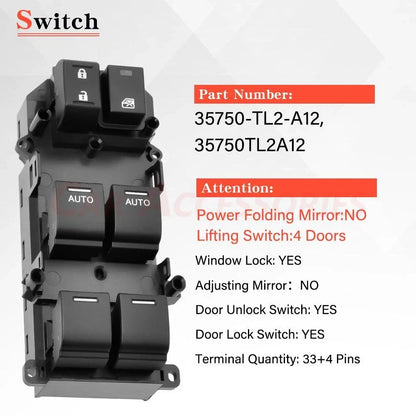 Master Power Door Window Switch 35750-TL2-A12 for Acura TSX (2009–2014)