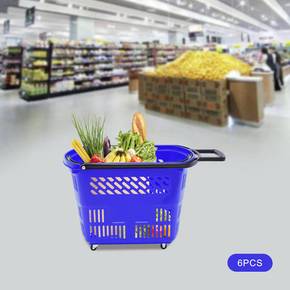 Set of 6 Trolley Rolling Shopping Baskets 35L with Handles
