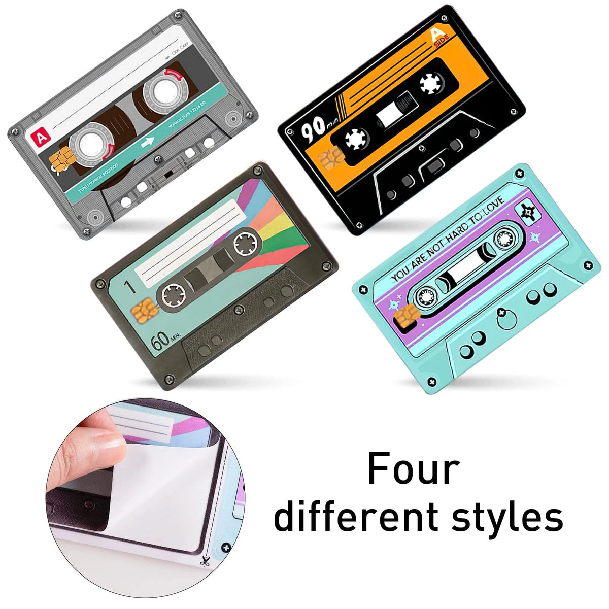 4X Audio Tape Credit Card Skin Stickers, Waterproof, Colourful
