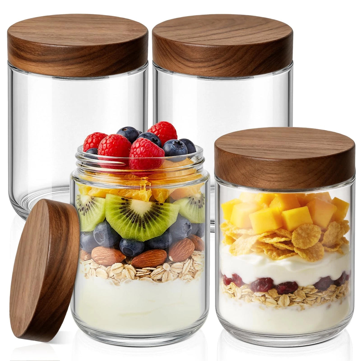 16 oz Glass Mason Jars with Lids - Set of 4 Containers for Overnight Oats
