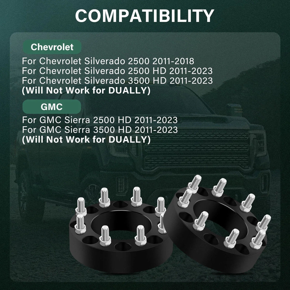 4X 8x180 Wheel Spacers 2'' for Chevy Silverado GMC Sierra 2500 3500 HD (2011–2023)