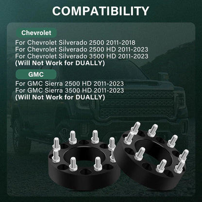 4X 8x180 Wheel Spacers 2'' for Chevy Silverado GMC Sierra 2500 3500 HD (2011–2023)