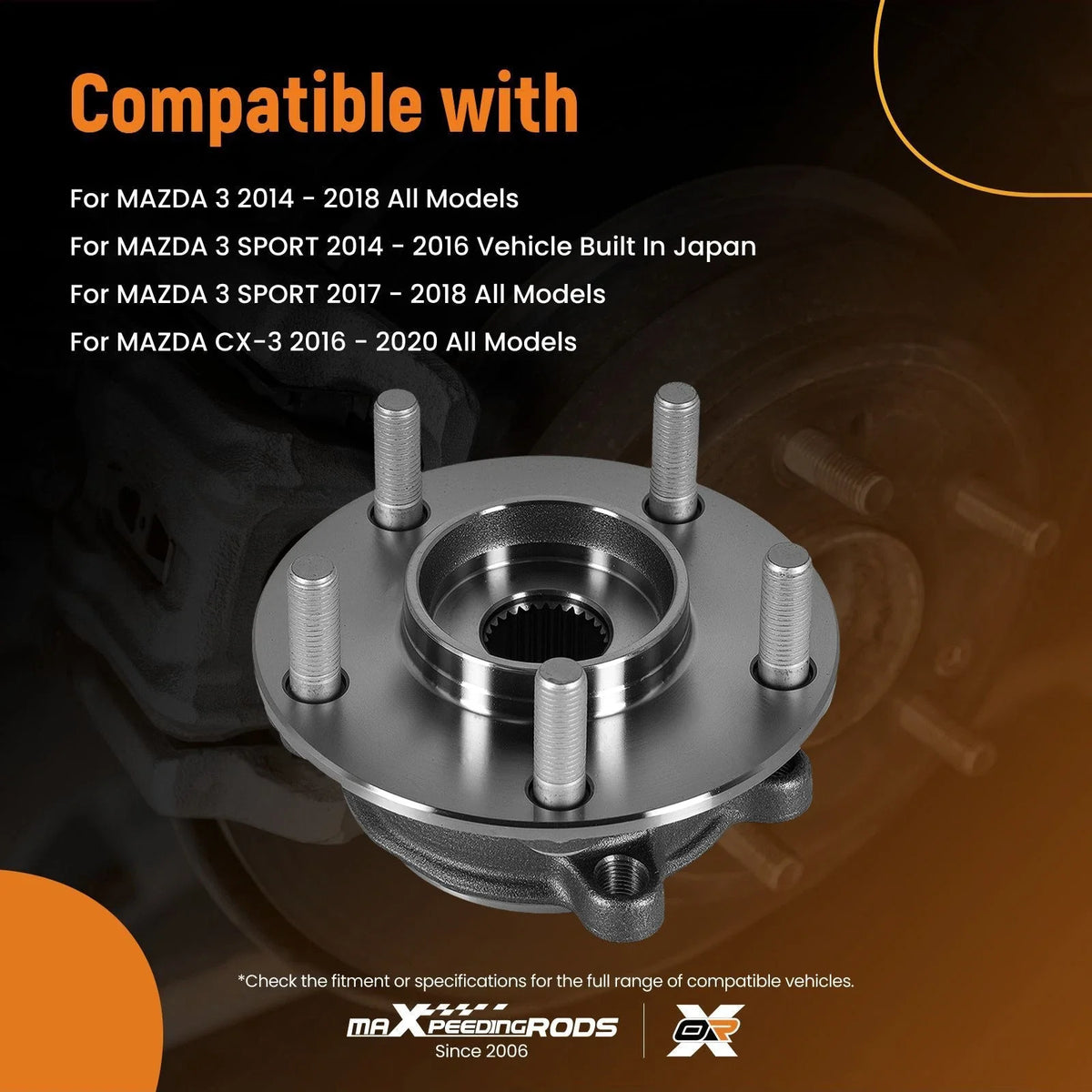 Set of 2 Front LH RH 5-Bolt Wheel Hub Assembly for Mazda 3 CX-3 (2014–2020) 513354