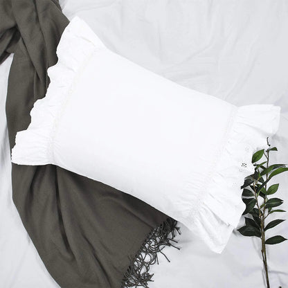 Eyelet Pillow Shams Set of 2 Lace Ruffled Standard White 20 x 26"