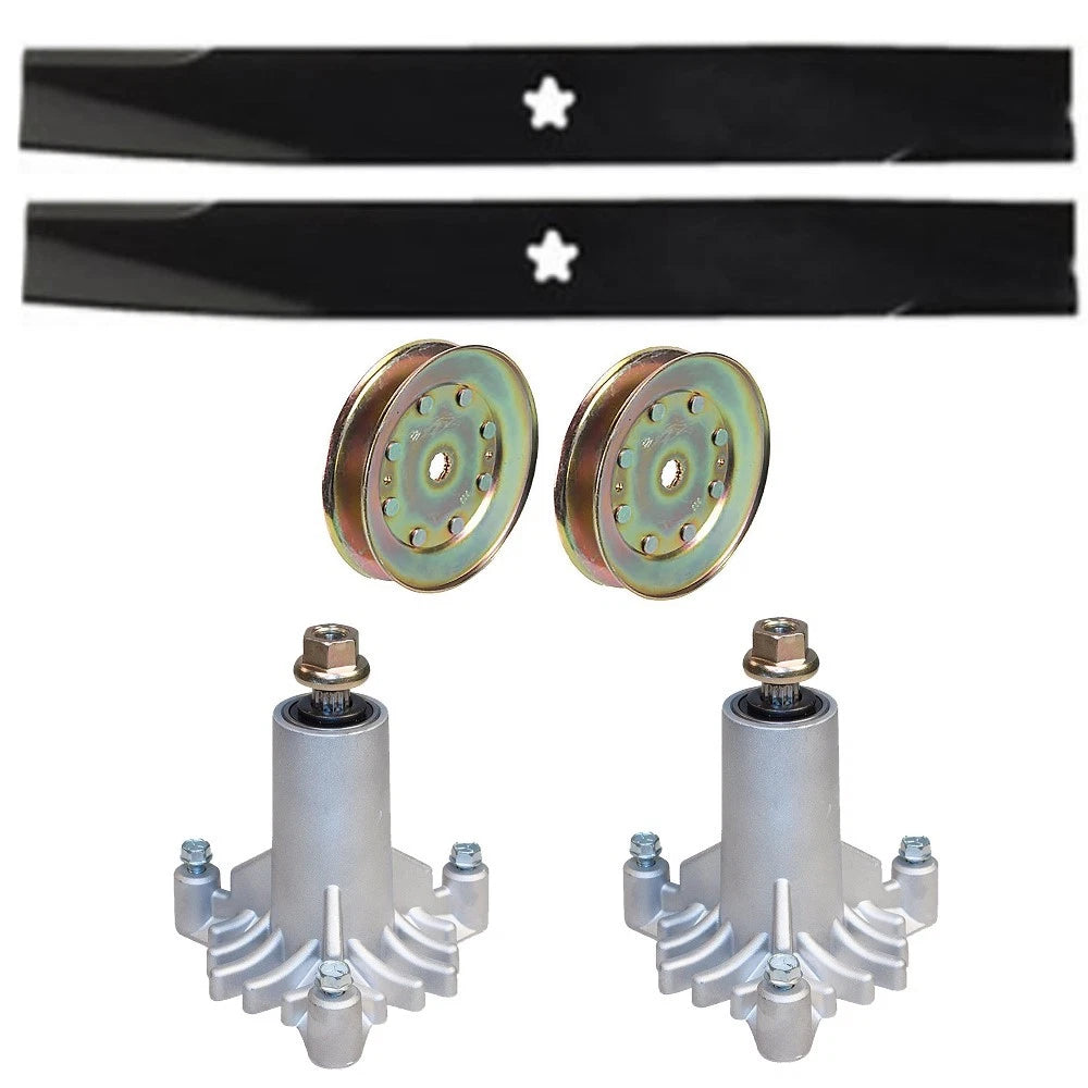 2X Spindle Assemblies with Pulleys and Blades for Husqvarna