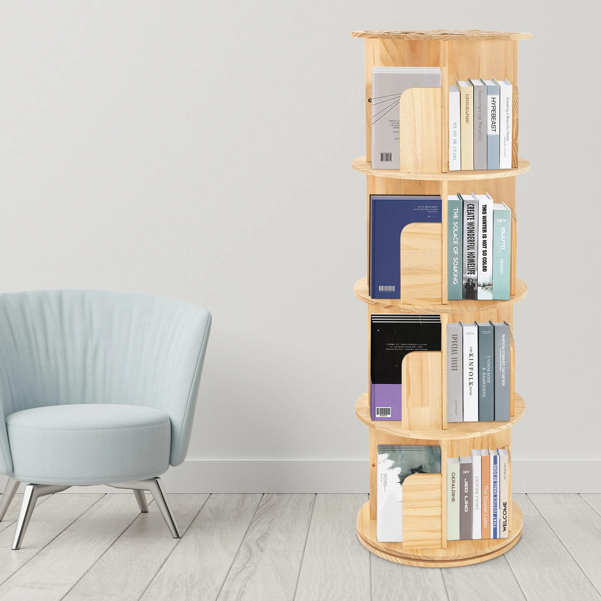 4-Tier Rotating Bookshelf for Home Display (360° Floor Stand)