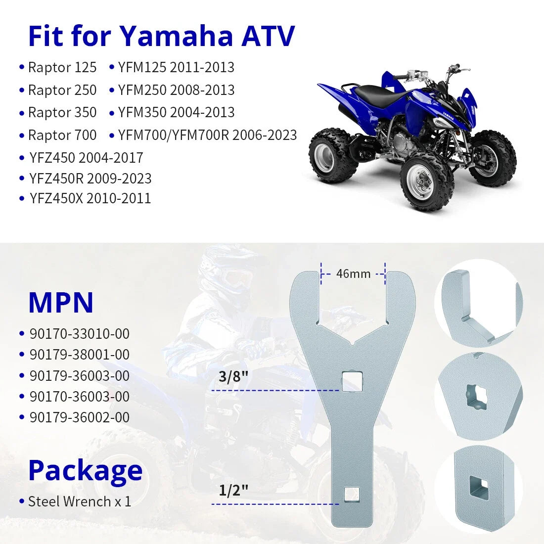 Axle Nut Wrench 46mm for Yamaha Raptor 125 250 350 700 YFZ450 YFZ450R YFZ450X