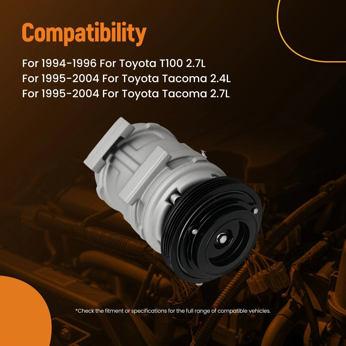 A/C Compressor & Clutch for Toyota Tacoma 2.4L 2.7L (1994–2004) CO21009C 78335