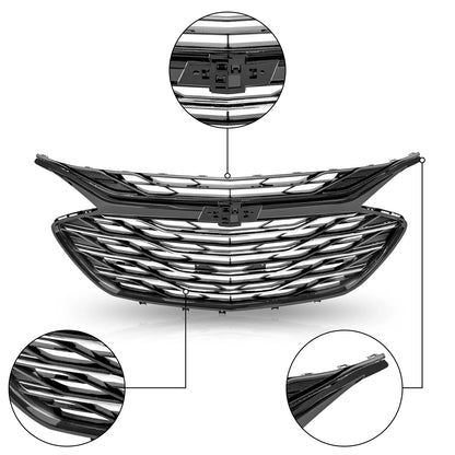 Set of 3 Front Bumper Grilles for Chevrolet Malibu (2019–2020) Glossy Black