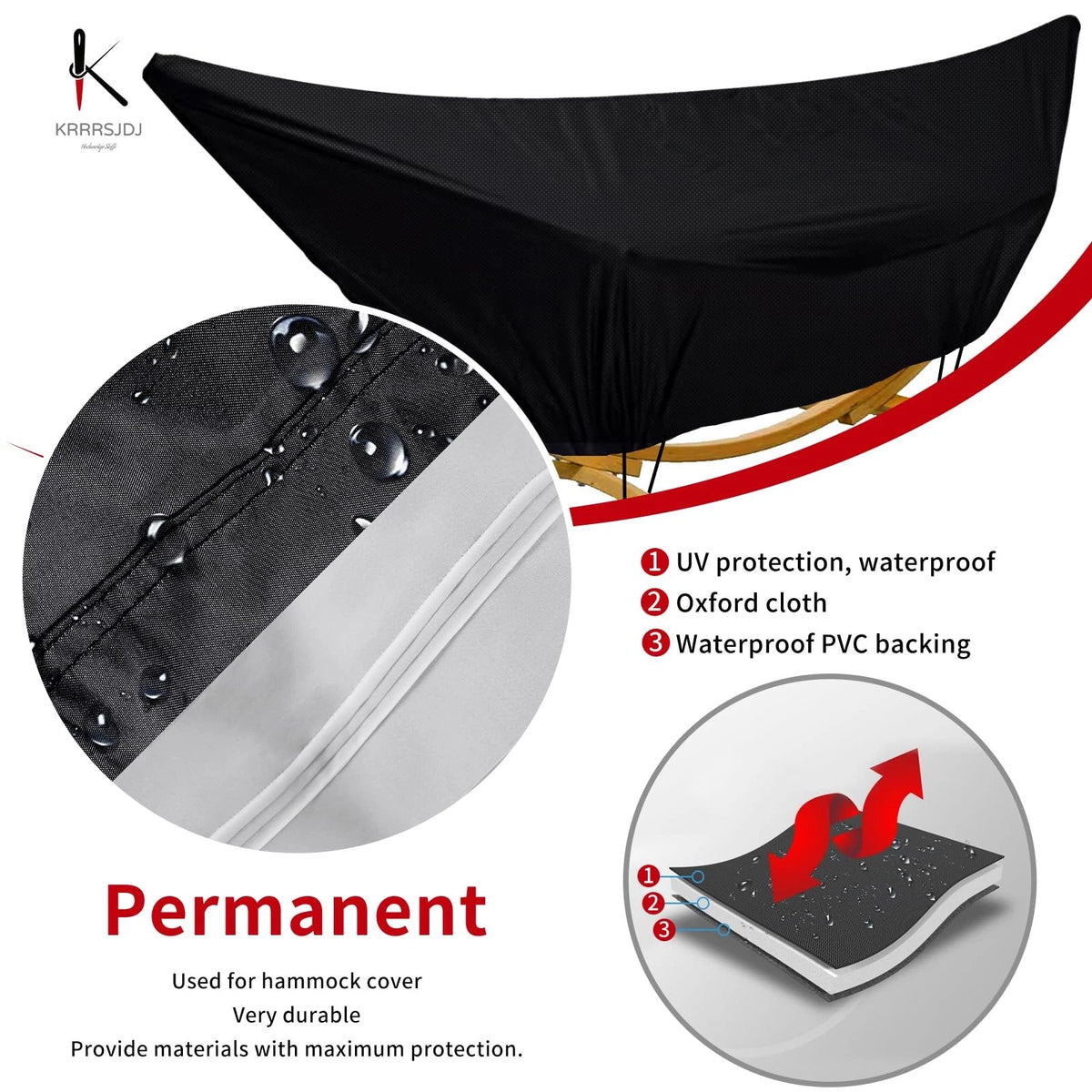15FT Black Waterproof Hammock Cover with Zipper for Outdoor Use