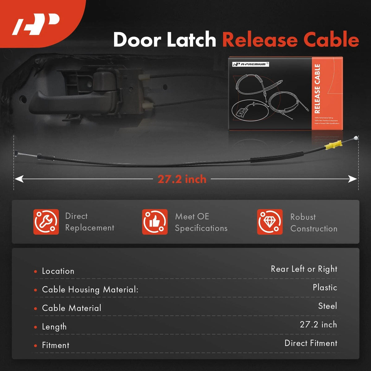 Rear Door Latch Release Cable for Chevy Silverado 1500 (2014–2019) 23148335