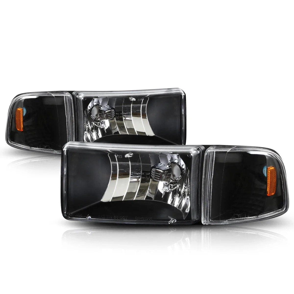 Black Housing Headlight & Amber Corner Signal Lamps for Dodge Ram 1500-3500 (1994–2002)