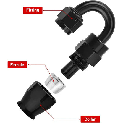 2 x 4AN Swivel PTFE Hose End Fittings Adapter (180°) for Fuel Hose (2-Pack)