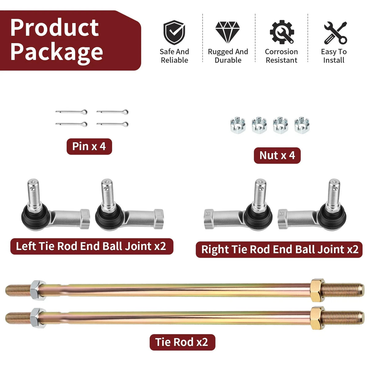 Set of 2 Tie Rods & Ball Joints for Can-Am Outlander L 570 (2016–2022)