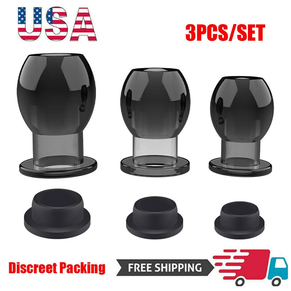 3PC Hollow Anal Butt Plug Trainer Set for Deep Access Spreader Enema