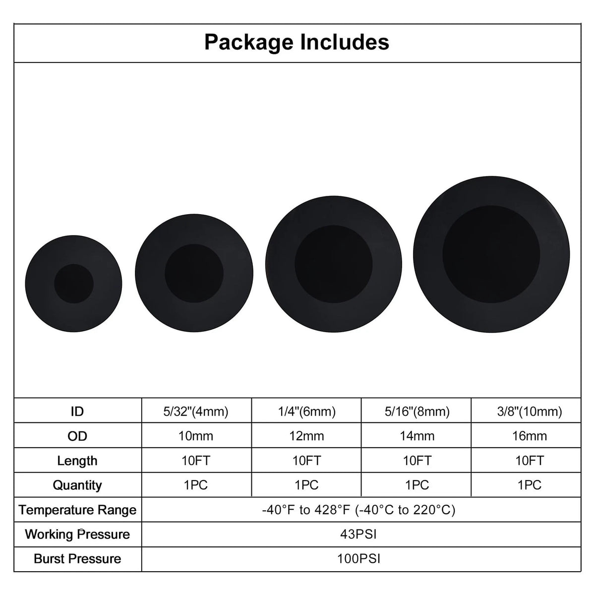 Set of 4 Silicone Vacuum Tubing Hose Kit 10FT for 5/32 to 3/8 Inch