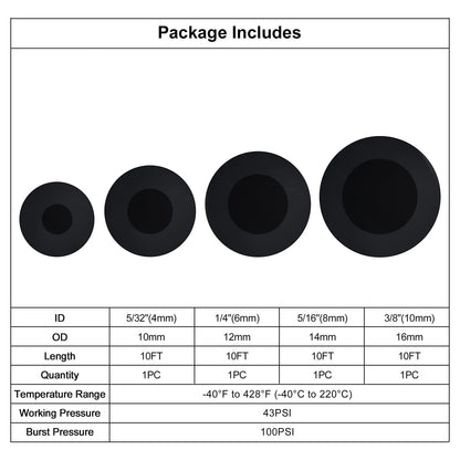 Set of 4 Silicone Vacuum Tubing Hose Kit 10FT for 5/32 to 3/8 Inch