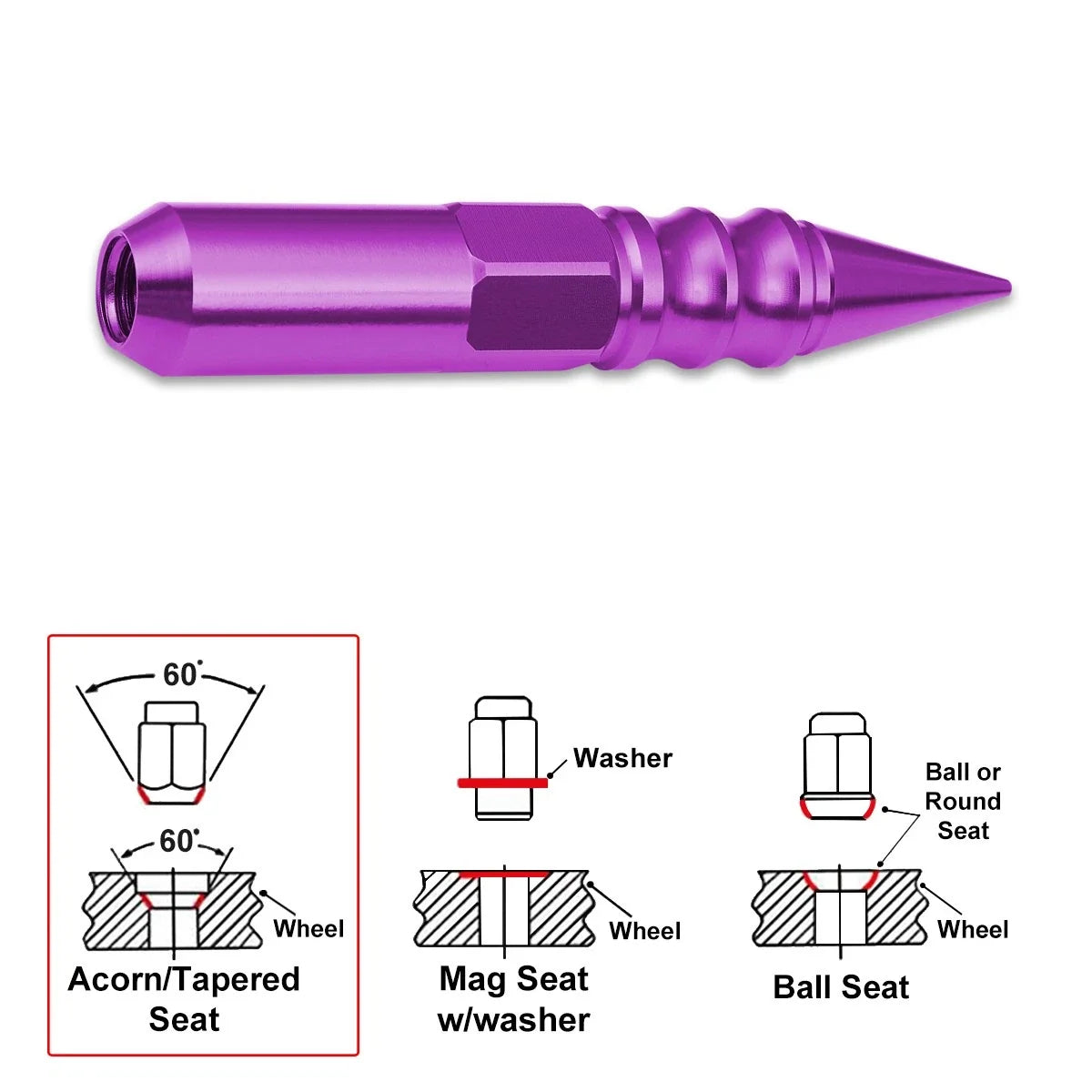 Set of 20 M12X1.5 Purple JDM Spiked Hex Wheel Lug Nuts + 20mm Extension