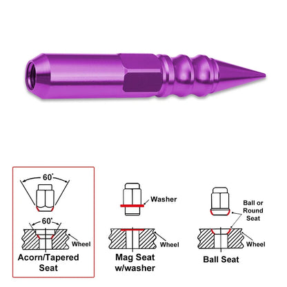 Set of 20 M12X1.5 Purple JDM Spiked Hex Wheel Lug Nuts + 20mm Extension