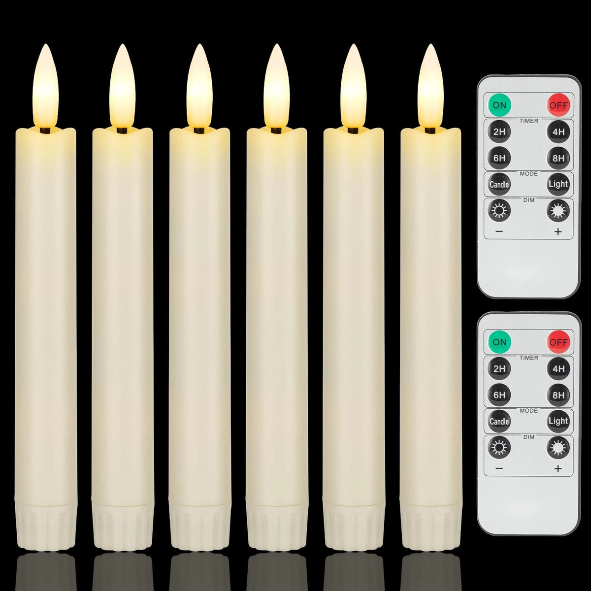 Set of 4 Flameless Taper Candles with Remote, Ivory