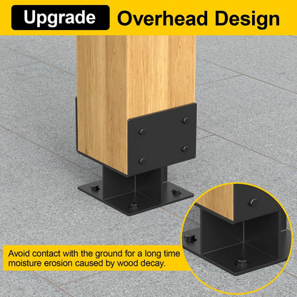 Set of 2 Adjustable 6"x6" Concrete Post Bases - Stainless Steel, Black